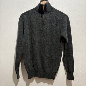 Bexley Kenneth charcoal melange Geelong lambswool half-zip wool sweater
